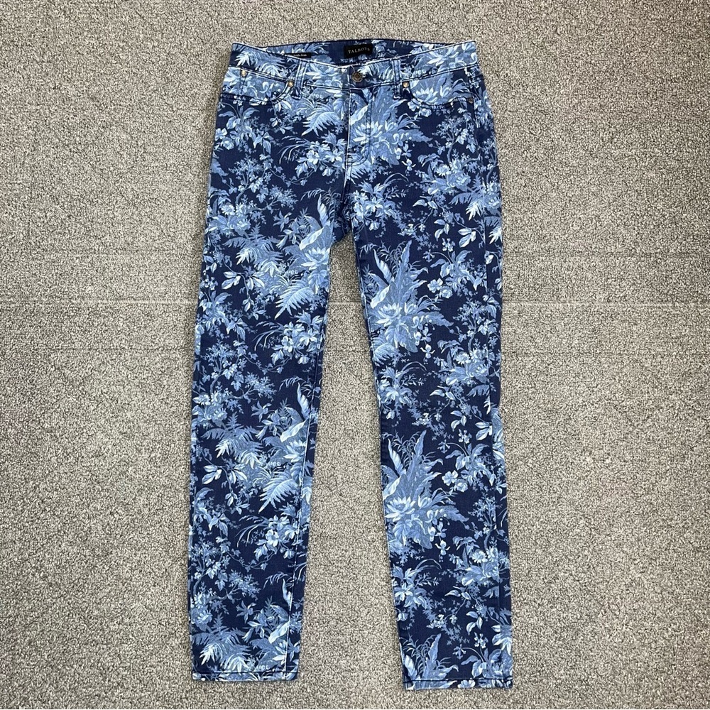 Talbots Slim Ankle Jean Womens Size 2 Floral Leaf Print Blue Stretch